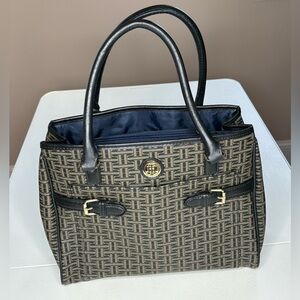 TOMMY HILFIGER Handbag Brown Bowler Satchel Tote Carry Purse‎ Shoulder Bag